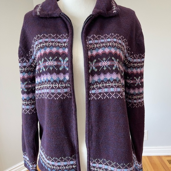 Tiara size large zip front cardigan plum fair isle layer career work fall winter - Picture 10 of 16